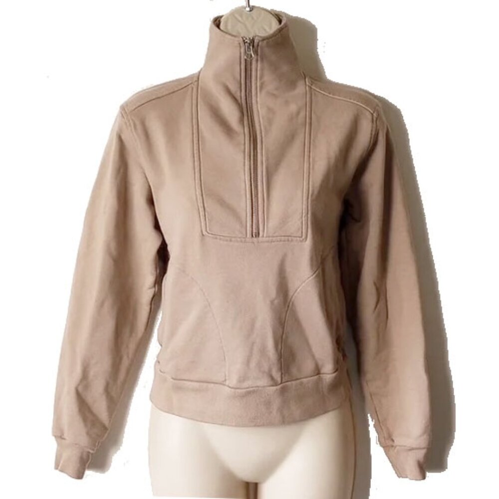 Everlane 100% Organic Cotton Half-Zip Funnel Neck Sweatshirt XXS Tan